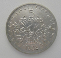 5 FRANCS 1964 PIECE EN ARGENT  RARE En SUP    Belle Patine - 5 Francs