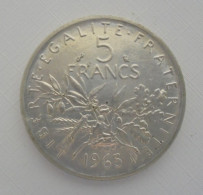 5 FRANCS 1965 PIECE EN ARGENT  RARE En SUP    Belle Patine - 5 Francs