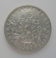 5 FRANCS 1969 PIECE EN ARGENT  RARE En SUP    Belle Patine - 5 Francs