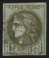 France N°39B, 1c Olive, Report 2, Oblitéré Càd, COTE 220€ - BEAU D'ASPECT - 1870 Bordeaux Printing