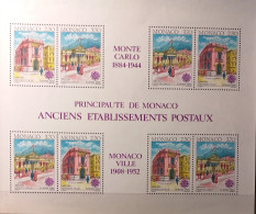 1990 - Monaco - MNH - Ancient And Modern Post Buildings - Souvenir Sheet Of 4 X 2 Stamps - Blocks & Sheetlets