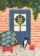 HAND WOVEN ART, ARCHITECTURE, HOUSE, CAT, FLOWERS, POT, SIGNED, GERMANY, POSTCARD - Altri & Non Classificati