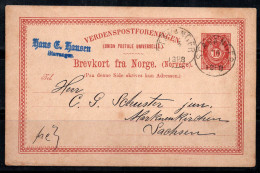 Norvège 1888 Entiers Postaux 100% Oblitéré UPU, 10 O - Postwaardestukken