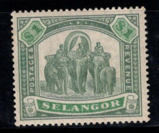 Selangor 1895 Mi. 22 Neuf * MH 80% Éléphants, 1 $ - Selangor