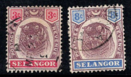 Selangor 1895 Mi. 15, 17 Oblitéré 100% 3,8 C, Tigre - Selangor