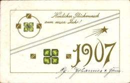 Gaufré CPA Glückwunsch Neujahr, Jahreszahl 1907, Klee - Neujahr