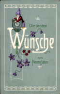 CPA Glückwunsch Neujahr, Zwerg Stellt Die Uhrzeit Ein, Blumen, Uhr - Neujahr