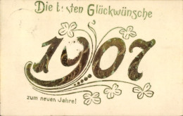 Gaufré CPA Glückwunsch Neujahr, Jahreszahl 1907, Glücksklee - New Year