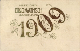Gaufré CPA Glückwunsch Neujahr, Jahreszahl 1909, Glücksklee - New Year