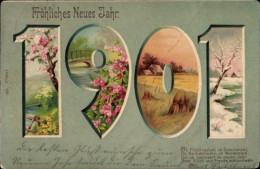 CPA Glückwunsch Neujahr, Jahreszahl 1901, Vier Jahreszeiten - New Year