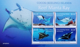 Cocos (Keeling) Islands 2021, Reef Manta Ray, MNH S/S - Cocos (Keeling) Islands