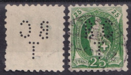 Stehende Helvetia 67B, 25 Rp.grün  (Perfin BCT = Banca Cantonale Ticinese, Bellinzona)      1889 - Usati