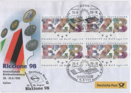 Germany Deutschland 1998 FDC Riccione Briefmarkenausstellung Philatelic Exhibition, Italy Italia Coin Coins Euro, Bonn - 1991-2000