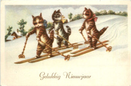 Neujahr - Katzen Auf Ski - New Year