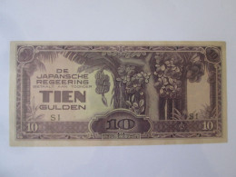Netherlands East Indies 10 Gulden 1942 Japanese Occupation WWII Banknote See Pictures - Indes Néerlandaises
