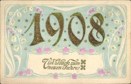 Gaufré CPA Glückwunsch Neujahr 1908, Blumen, Maiglöckchen - Neujahr
