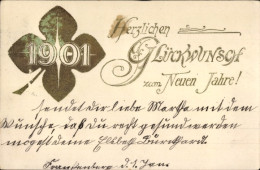 Gaufré CPA Glückwunsch Neujahr 1901, Glücksklee - Neujahr