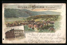 Lithographie Haslach, Ortspartie Und Hotel & Pension Z. Goldenen Kreuz  - Haslach