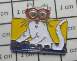 616C Pin's Pins : BEAU ET RARE / ANIMAUX / CHAT BLANC A LUNETTES ROUGES ONEGAL - Animaux