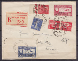 L. Recommandée Affr. PA5 + N°243+279+283x2 Càd BORDEAUX-BOURSE /27-3-1933 Pour NAMUR - PA6 Oblit. Cdf Collé Ultérieureme - 1927-1959 Covers & Documents