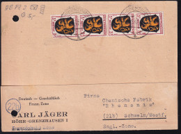 Wappen 3 Pfg. Senkr. Viererstreifen Auf Firmenpostkarte (Carl Jäger, Hörr-Grenzhausen),  - Altri & Non Classificati