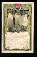 Passepartout-Lithographie Köln, Seitenansicht Des Doms Mit Wappen  - Altri & Non Classificati