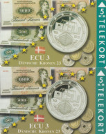 Denmark, TP 085A And B, ECU-Denmark, Mint, Only 1500 And 1200 Issued, Flag, Coins, Notes, 2 Scans. - Denmark