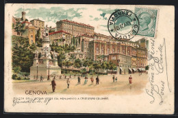 Lithographie Genova, Piazza Dell`Acqua Verde Col Monumento A Cristoforo Colombo  - Genova (Genoa)