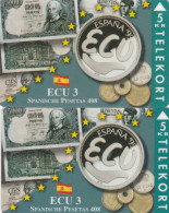 Denmark, TP 094A And B, ECU-Spain, Mint, Only 1500 And 1200 Issued, Flag, Coins, Notes, 2 Scans. - Denmark