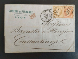 SUR LETTRE NAPOLEON 13 + 23 Obl GC 2145A + PD + CAD LYON A MARSEILLE COTE 1000€+ - 1853-1860 Napoleon III