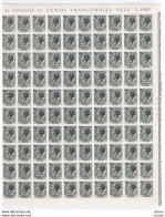 REPUBBLICA  VARIETA' :  1958  TURRITA  -  £. 1  GRIGIO  NERO  FGL. 100  N. -  STELLE  I°  -  C.E.I. 747 - Feuilles Complètes