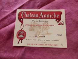 E-379 , ETIQUETTE, BORDEAUX ,Château ANNICHE 1978 - Bordeaux