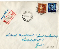 St. Gillis Dendermonde.  -  Langedijkstraat   -   Boudewijn Bril  +  Poortman   -   Recommandé  1954   Naar   Gent - Storia Postale