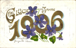 Gaufré Lithographie Glückwunsch Neujahr, Jahreszahl 1906, Veilchen - Neujahr
