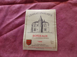 E-396 , ETIQUETTE, BORDEAUX , Château ANGELIQUE 1996, Saint Aignan - Bordeaux