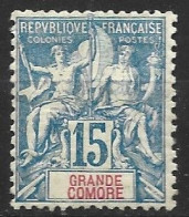 GRANDE COMORE N° 6 15C BLEU TYPE SAGE NEUF AVEC CHARNIERE - Unused Stamps