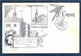 11814 Cernier - Bâtiments Du Cente + Eglise - Ecusson - Litho Et Texte De O. Huguenin - Other & Unclassified