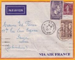 1937 - Enveloppe Par Avion De Nice RP Départ Vers Saigon, Indochine - YT 338 MERMOZ Et YT 302 Ste Trophime, Arles - 1927-1959 Covers & Documents