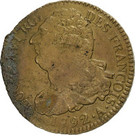 France, Constitution, 2 Sols, 2 Sols François, 1792 / AN 4, Paris, Bronze, TB+ - Other & Unclassified