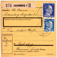 Luxemburg DR 1943, 20+25 Pf. Auf Paketkarte N. Esch M. Rs. Zustellgebühr-L2 - Ocupación 1938 – 45