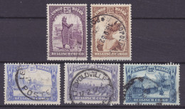 Belgian Congo 1931 Mi. 133, 139-40, 142-43 Hütten Dorf Kanus Am Fluss Mangbetu-Häuptling Tapiokabereitung (2 Scans) - Used Stamps