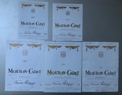 20437 - Mouton-Cadet 5 étiquettes Différentes 1987-1989 - Bordeaux