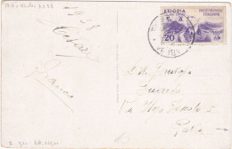 ITALIA - REGNO - POSTECOLONIALI -  ETIOPIA - CARTOLINA - Addis Abeba - C. 20 - VG PER PAVIA - 1938 - Ethiopia