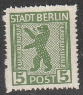 Berlin & Brandenburg: 1945, Plattenfehler: Mi. Nr. 1 A III, Freimarke: 5 Pfg. Berliner Bär  **/MNH - Berlino & Brandenburgo