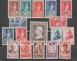 France  1940  N° 470/79+494+568/71+576/80+606/08 Neuf X X (17 Valeurs  Ml Pétain - Unused Stamps