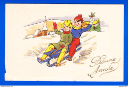 Nouvel An-239P45 Bonne Année En Relief, Enfants Qui Font De La Luge, Cpa - New Year