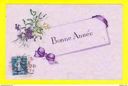 Nouvel An-245P45 Bonne Année En Relief, Carte Mauve, Bouquet De Violettes, Mimosa, Cpa BE - New Year