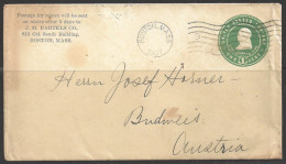 1907 2 Cents Franklin Envelope, Boston "C" To Austria, Corner Card - Lettres & Documents