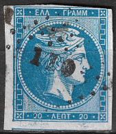GREECE Plateflaw 2 White Lines On 1862-67 Large Hermes Head Consecutive Athens Prints 20 L Blue Vl. 32 / H 19 B P 121 - Used Stamps