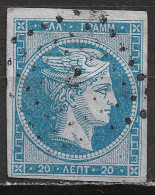 Plateflaw 20 F 3 On GREECE 1862-67 Large Hermes Head Consecutive Athens Prints 20 L Chalky Blue Vl. 32 E / H 19 H Pos132 - Used Stamps